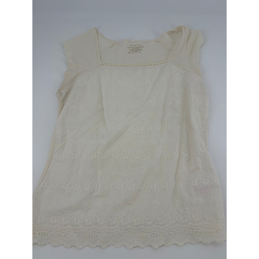 Vintage Nines & Co Weekend Cream Lace Front Square Neck Cap Sleeve Top Size S